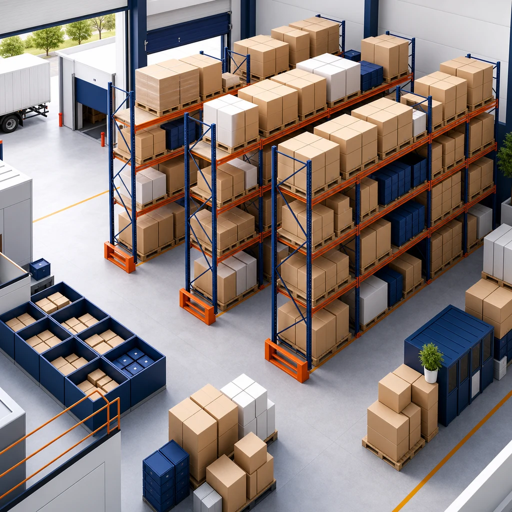 Entreposage organisé de stocks ecommerce dans un entrepôt moderne